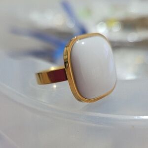 18K Gold Plated White Stone Ring 316-L Stainless Steel Bold Statement Women